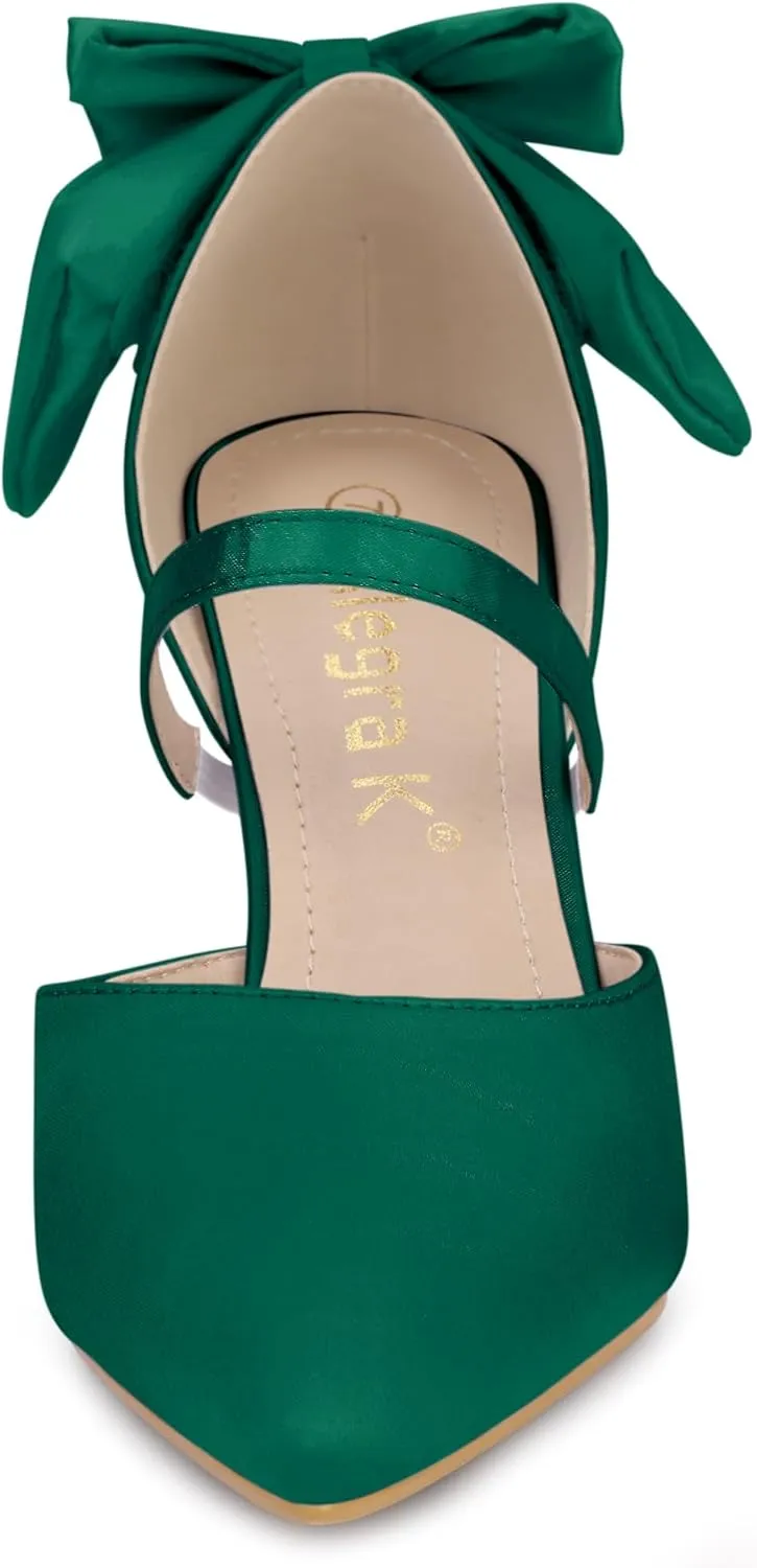 Allegra K Women's Pointed Toe Bow Satin Stiletto Heels Pumps