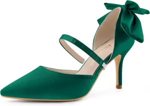 Allegra K Women's Pointed Toe Bow Satin Stiletto Heels Pumps
