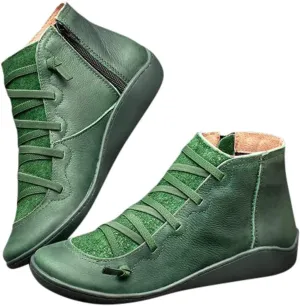 Ankle Booties for Women Flat Heel,Womens Ankle Boots Fashion Lace Up Side Zip Vintage Booties Low Heel Arch Support