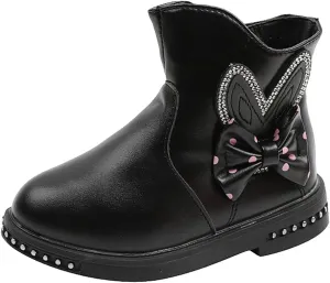 Ankle Boots for Girls Side Zip Short Winter Boots Slip On Flat Boot Bowknot Cute Dress Booties (Little Kids/Big Kids)