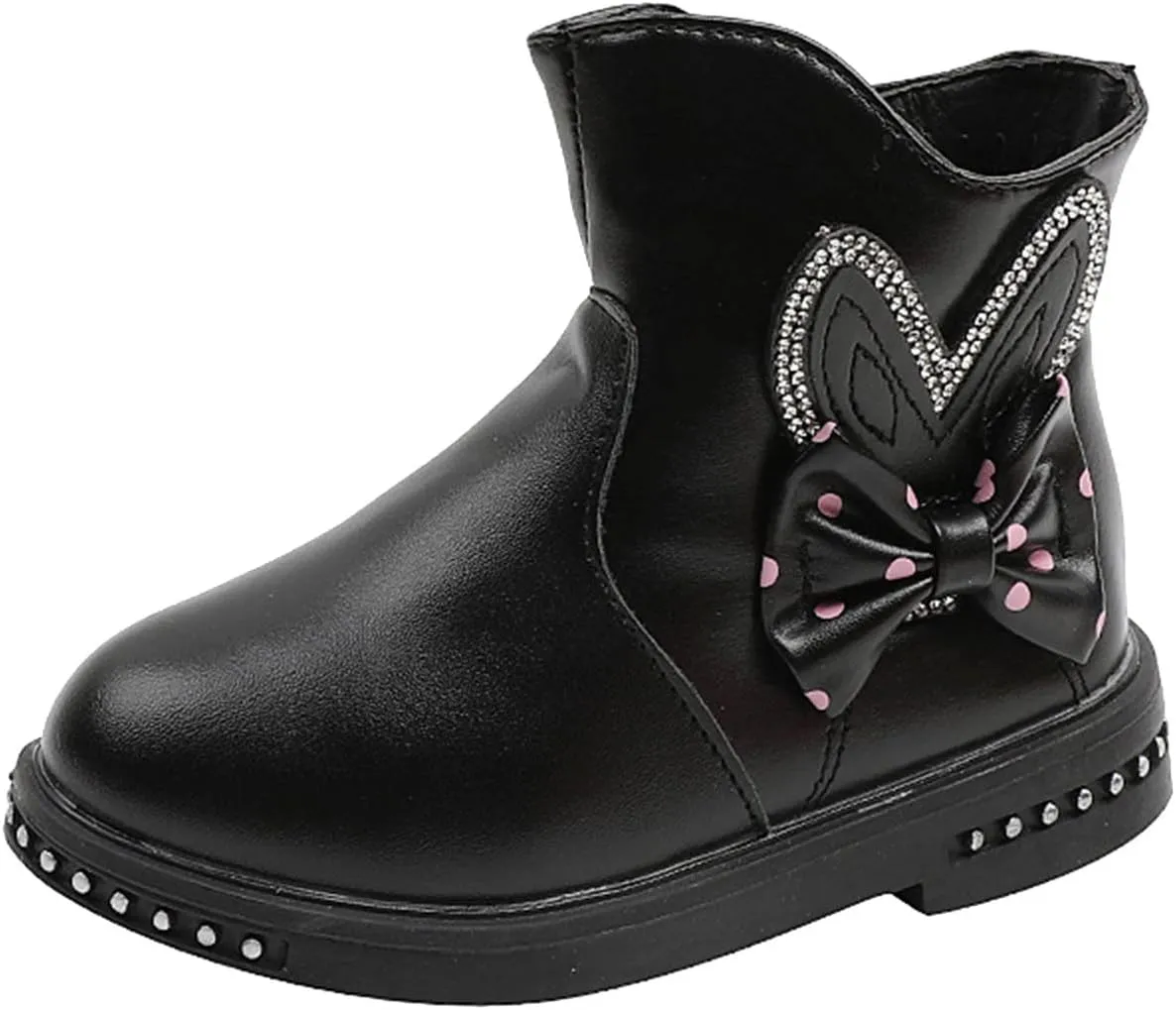 Ankle Boots for Girls Side Zip Short Winter Boots Slip On Flat Boot Bowknot Cute Dress Booties (Little Kids/Big Kids)