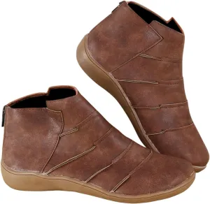 Ankle Boots for Women No Heel,2019 New Arch Support Booties Side Zip-up Vintage Leather Damping Shoes Flat Heel Booties