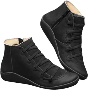 Ankle Boots for Women No Heel,2019 New Arch Support Booties Side Zip-up Vintage Leather Damping Shoes Flat Heel Booties