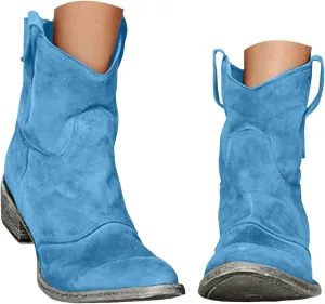Ankle Boots for Women Suede Fall Cowboy Boots Low Heels Dress Chunky Stacked Fashion Slip On Pointed Toe Retro Vintage Shoes