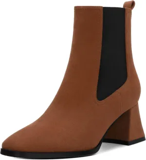 Ankle Boots for WomenFashionable Soft Elastic Ankle BootsSquare Toe Chunky Mid Heel Women's Ankle Booties