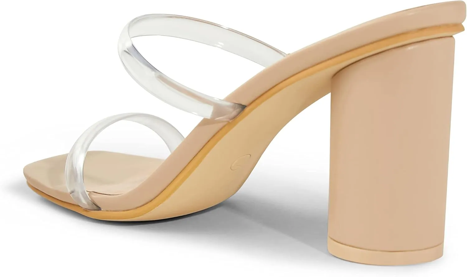 Arromic Women's Heeled Sandals Square Toe Two Strap Block Heels for Women Comfortable Strappy Heels Slip on Heeled Sandals for Women Dressy