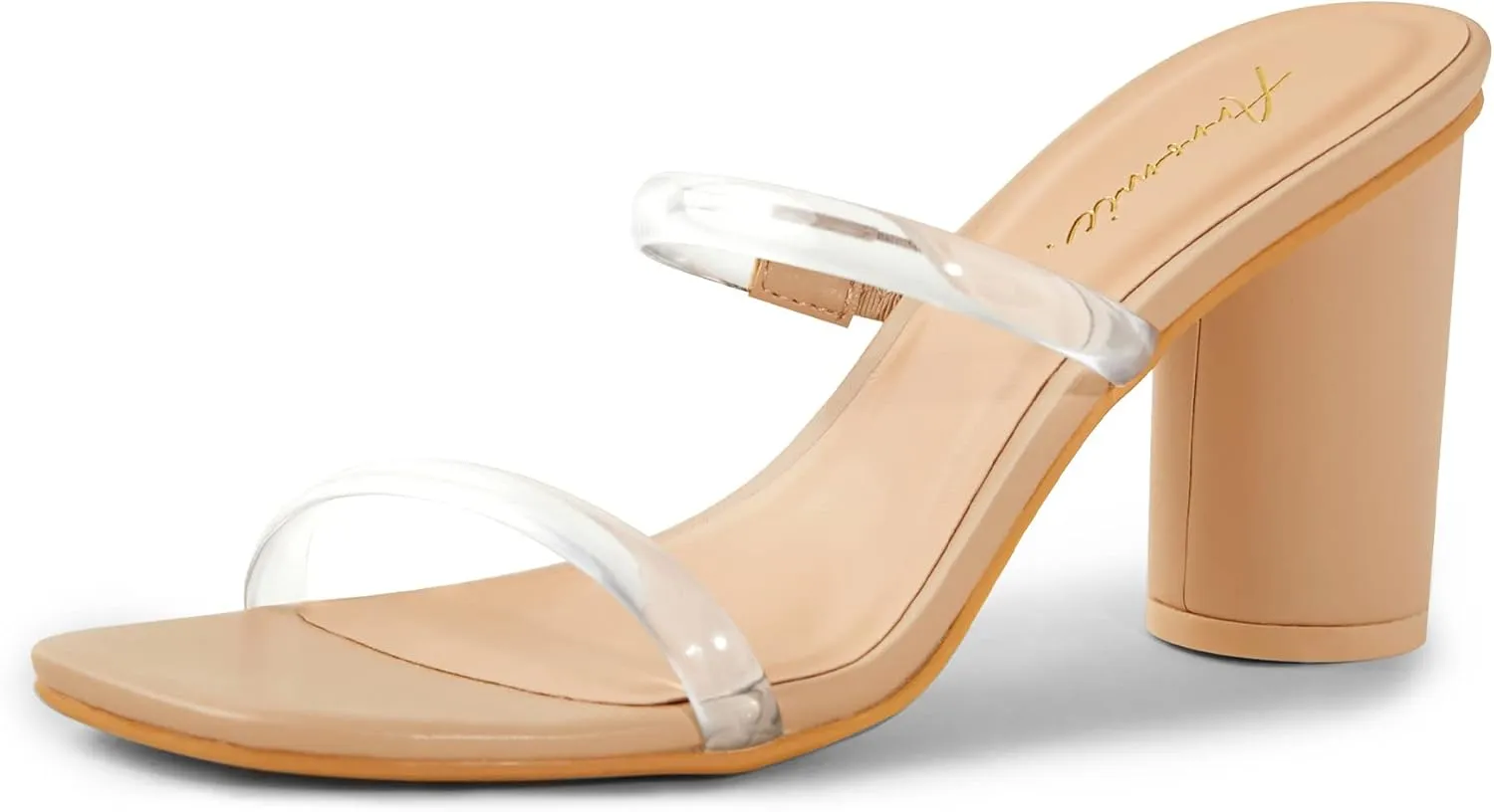 Arromic Women's Heeled Sandals Square Toe Two Strap Block Heels for Women Comfortable Strappy Heels Slip on Heeled Sandals for Women Dressy