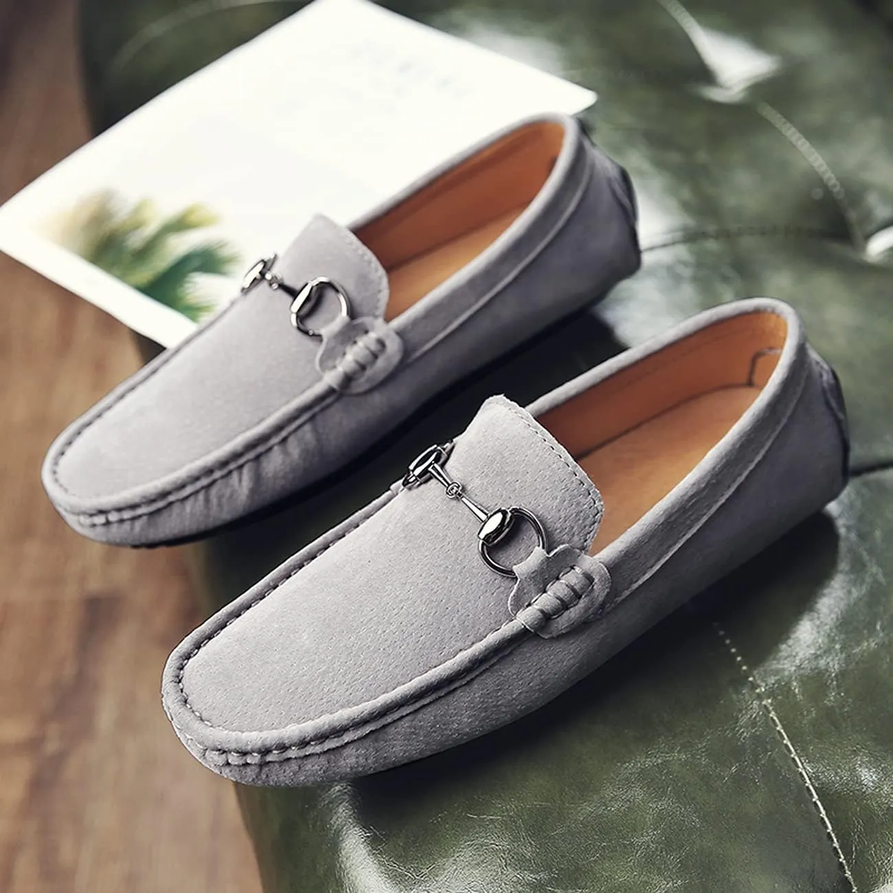 Asifn Men's Casual Leather Loafers Fashion Walking Flat Slip-On Lightweight Driving Shoes