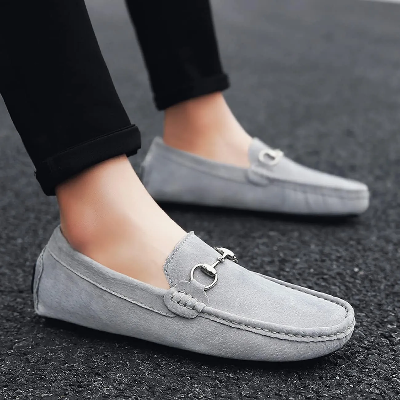 Asifn Men's Casual Leather Loafers Fashion Walking Flat Slip-On Lightweight Driving Shoes