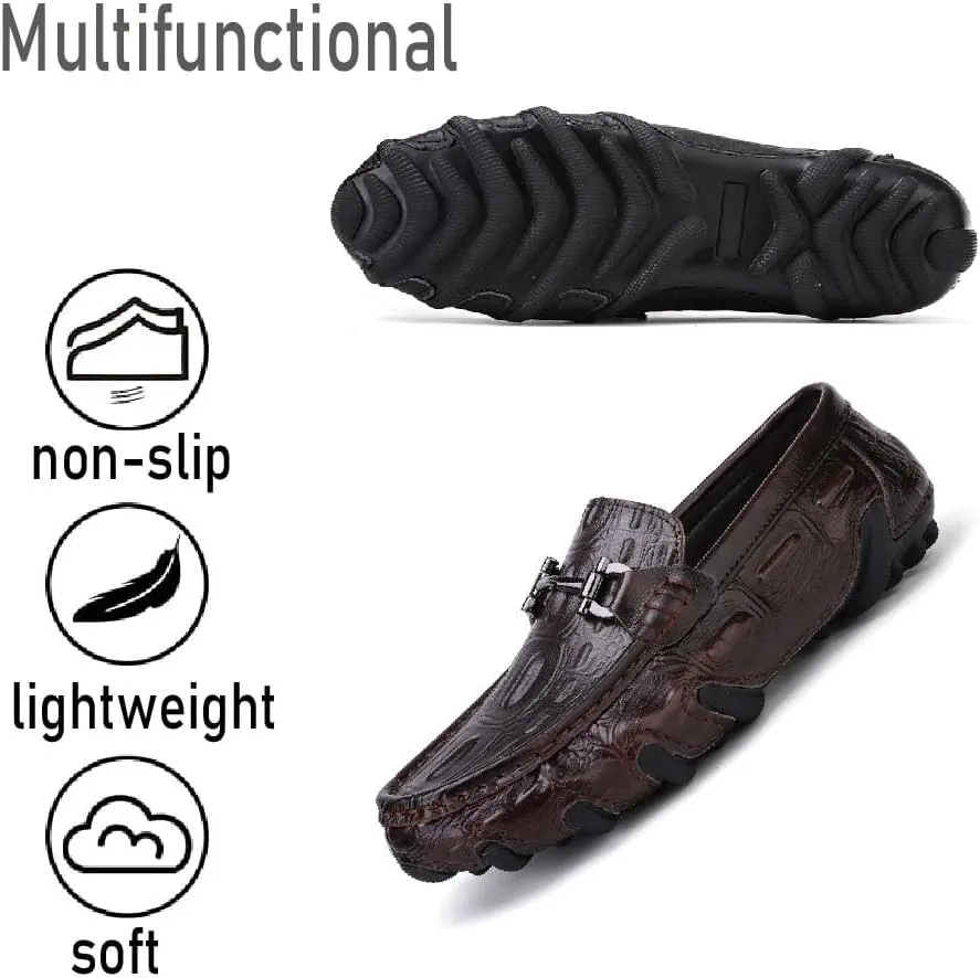 Asifn Mens Leather Loafers Comfortable Non-Slip Driving Shoes Lightweight Office Shoes Business Boat Shoes