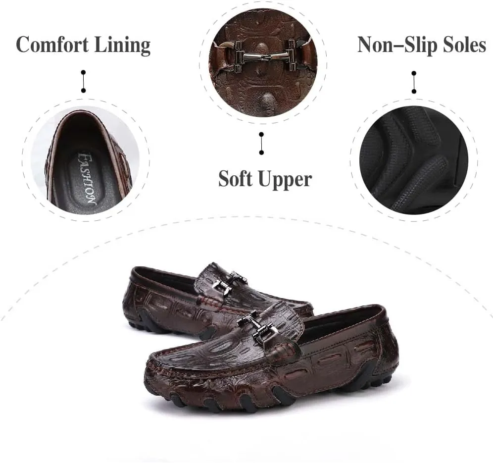 Asifn Mens Leather Loafers Comfortable Non-Slip Driving Shoes Lightweight Office Shoes Business Boat Shoes