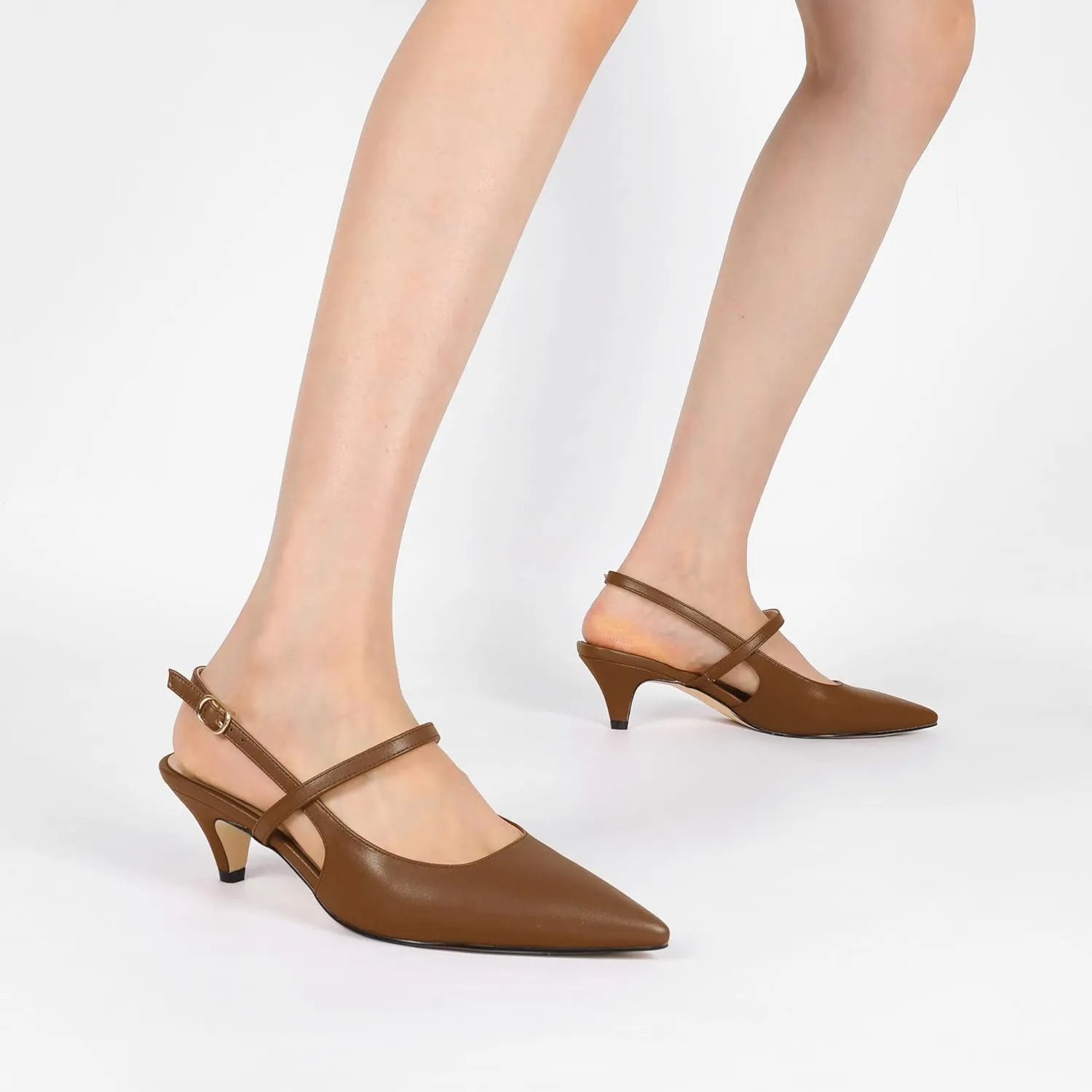 AUMOTED Kitten Low Heels for Womens Slingback Mary Janes Shoes Closed Pointed Toe Pumps Matte Leather 2 Inch Party Dress Shoes