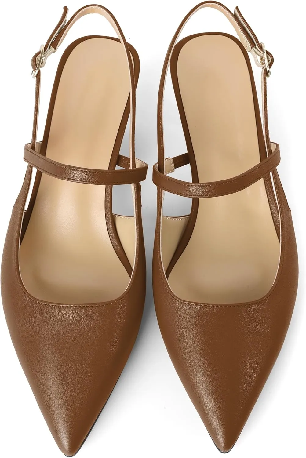 AUMOTED Kitten Low Heels for Womens Slingback Mary Janes Shoes Closed Pointed Toe Pumps Matte Leather 2 Inch Party Dress Shoes