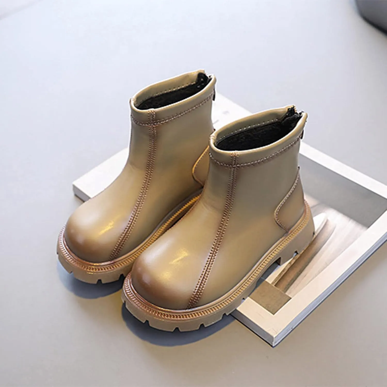 Baby Autumn Boots Fashion Spring And Autumn Children's Boots Boys' And Girls' Ankle Boots Thick Soles Back Lace Design