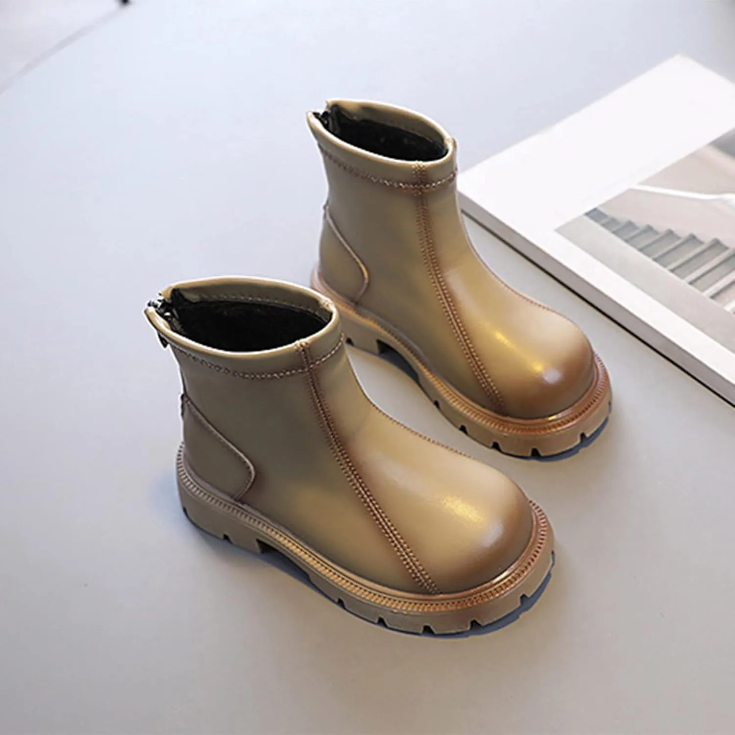 Baby Autumn Boots Fashion Spring And Autumn Children's Boots Boys' And Girls' Ankle Boots Thick Soles Back Lace Design