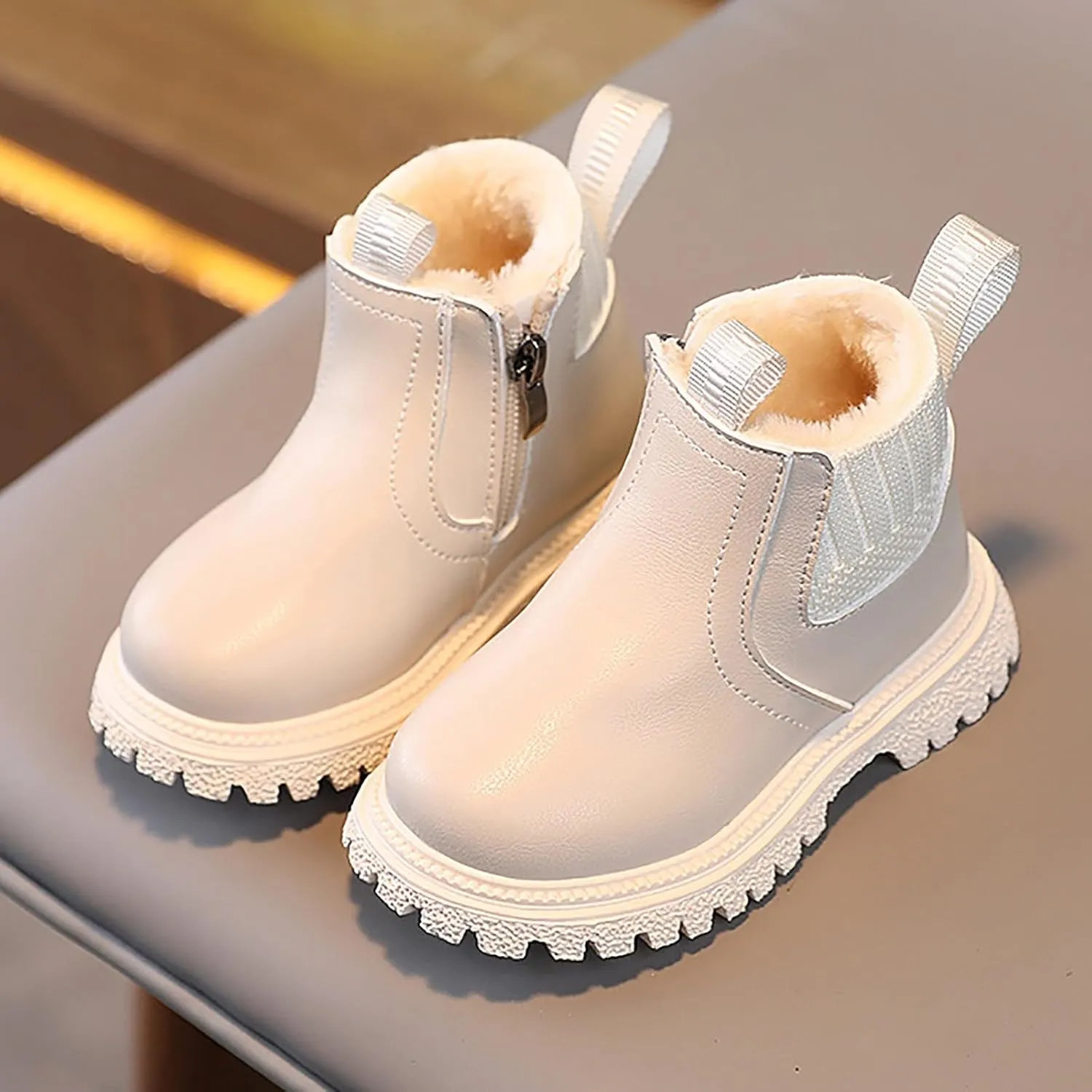 Baby Winter Ankle Boots Lace up Leather Ankle Boots Faux Fur Fashion Non Slip Warm Winter Boots Kids Outdoor Booties