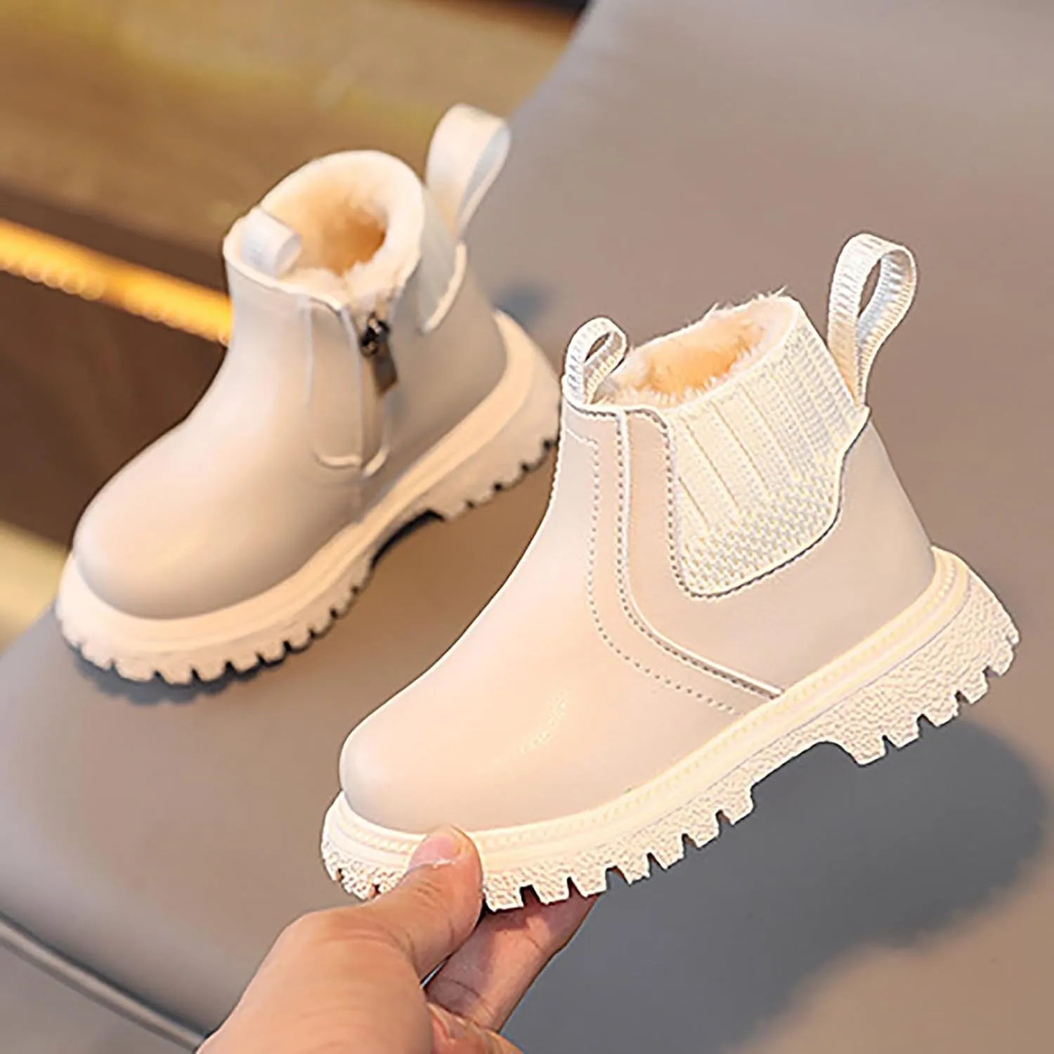 Baby Winter Ankle Boots Lace up Leather Ankle Boots Faux Fur Fashion Non Slip Warm Winter Boots Kids Outdoor Booties