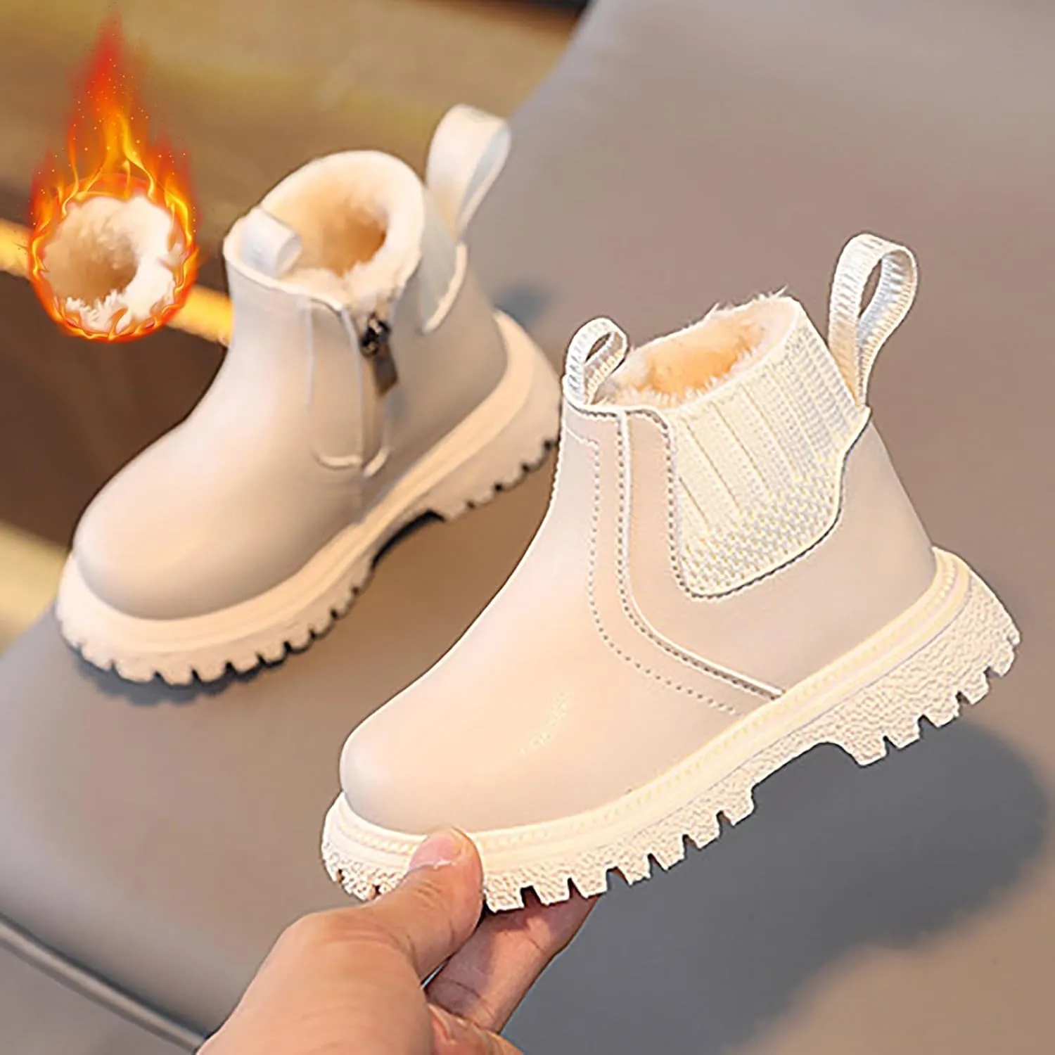 Baby Winter Ankle Boots Lace up Leather Ankle Boots Faux Fur Fashion Non Slip Warm Winter Boots Kids Outdoor Booties