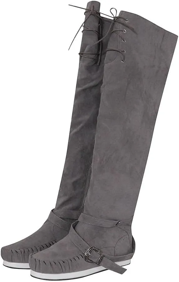 Bcshiye Women's Knee High Riding Boots Buckle Strap Tassel Western Boots Pull On Block Heel Mid Calf Combat Boots