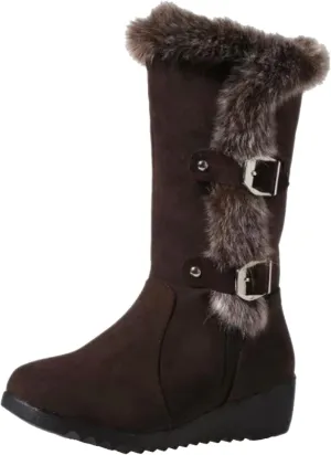 Bcshiye Women's Mid Calf Fashion Winter Snow Boots Cold Weather Furry Fluffy Buckle Ankle Snow Booties Fur Warm Shoes
