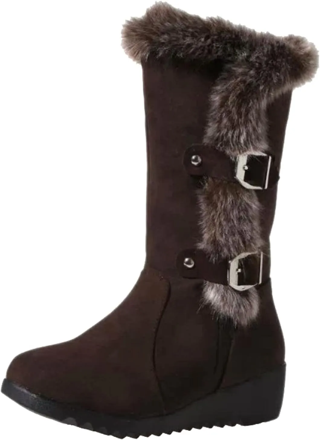 Bcshiye Women's Mid Calf Fashion Winter Snow Boots Cold Weather Furry Fluffy Buckle Ankle Snow Booties Fur Warm Shoes