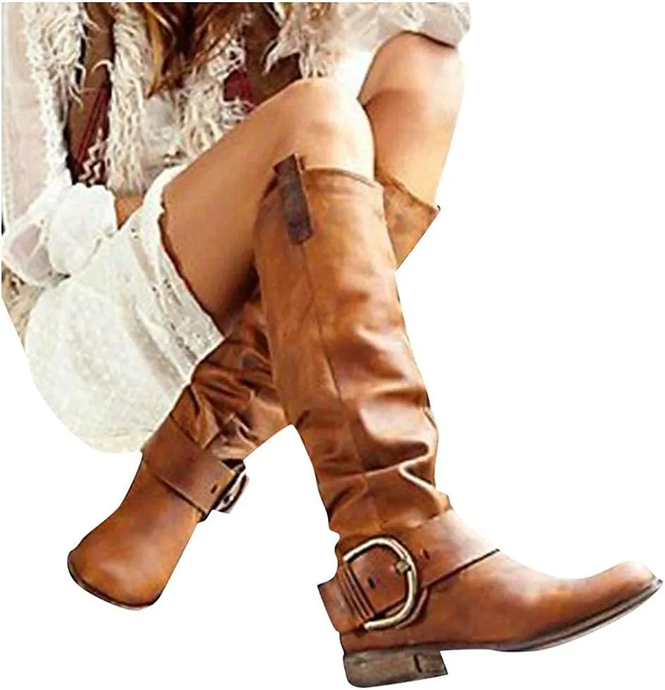 Bcshiye Women's Wide Calf Boots Knee High Riding Combat Boots Wide Width Winter Boots Extra Wide Calf Thigh High Boots