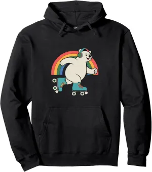 Bear In A Roller Skate Shoes Rainbow Kawaii Roller Skating Pullover Hoodie