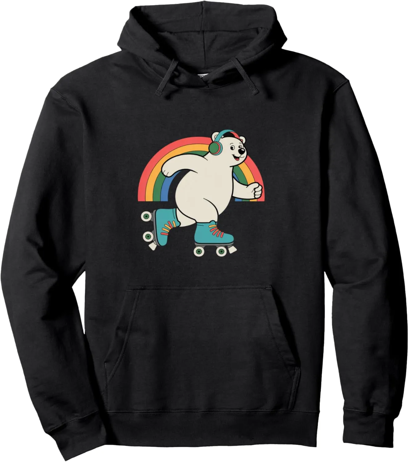Bear In A Roller Skate Shoes Rainbow Kawaii Roller Skating Pullover Hoodie