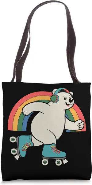 Bear In A Roller Skate Shoes Rainbow Kawaii Roller Skating Tote Bag