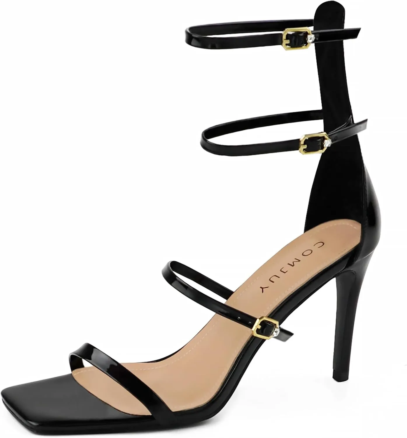 Black High Strappy Heels for Women with Three Adjustable Straps, Women's High Heel Sandals Open Toe, Sexy Dressy Shoes for Prom Wedding and Office