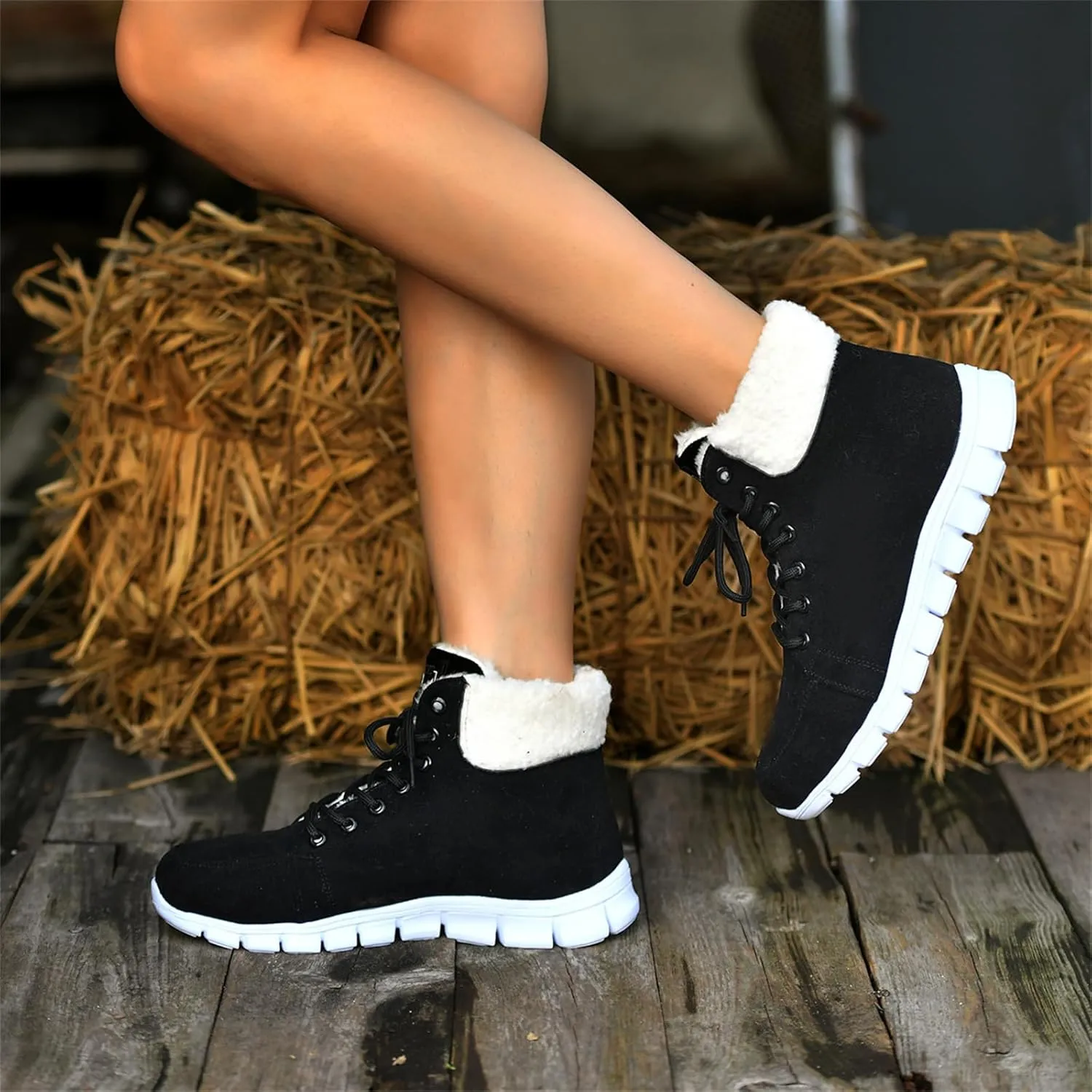 Boots For Women Ankle Booties Winter Snow Boots Fur Lined Warm Slip On Comfortable Outdoor Anti Slip Loafers Shoes