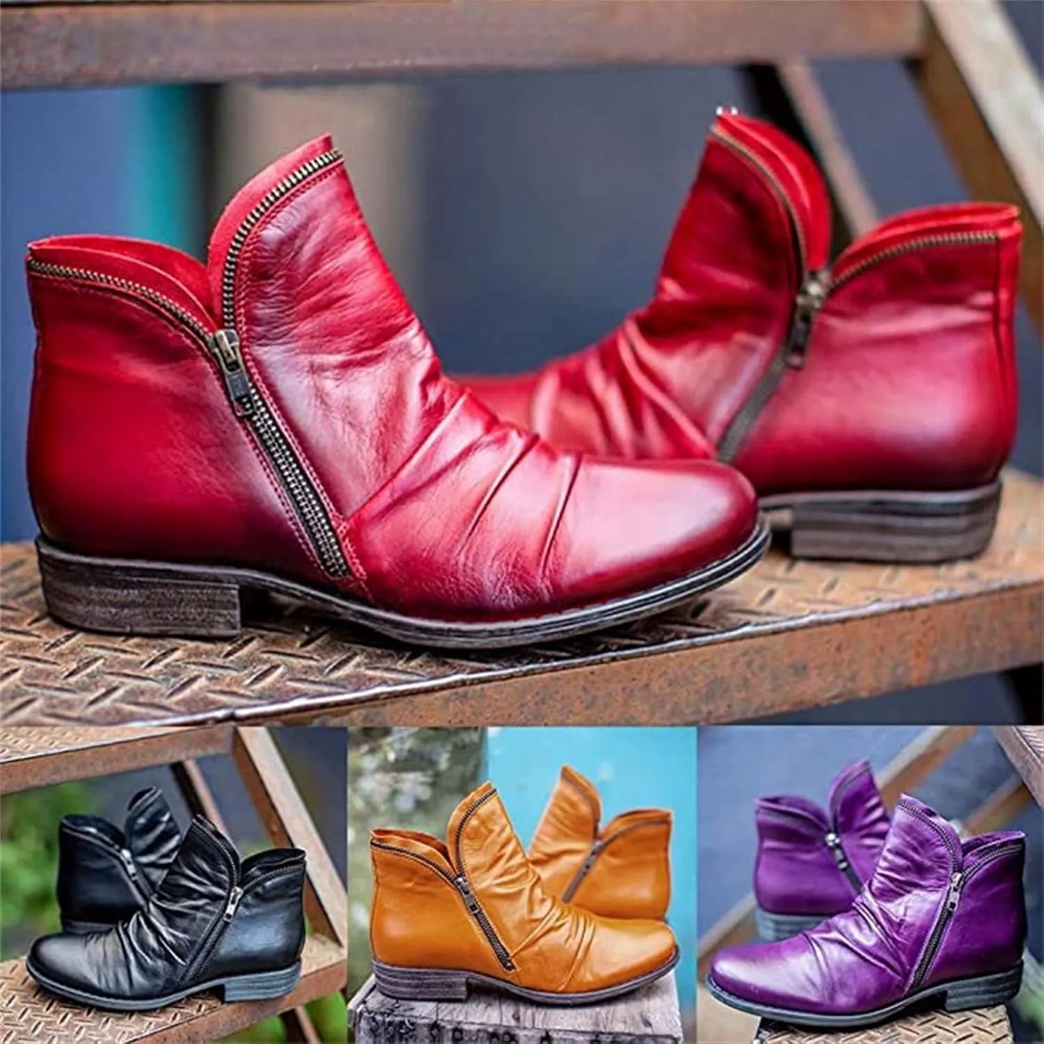 Boots For Women Cowgirl Short Booties Fashion Ankle Boots Cowboy Western Classic Retro Casual Round Toe Walking Shoes