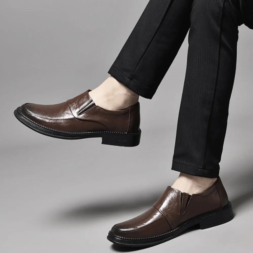 Breathable Leather Shoes for Men New Men Slip-On Pointed Toe Shoes Oxford Dress Shoes for Men Wedding Party Genuine Fashion Shoes