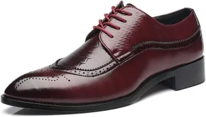 Business Oxford for Men Formal Dress Shoes Lace Up Patent PU Leather Classic Chic Anti Slip Wingtip Brogue Carving Office Pointed Toe Fashion (Color : Red, Size : 9.5 M US)