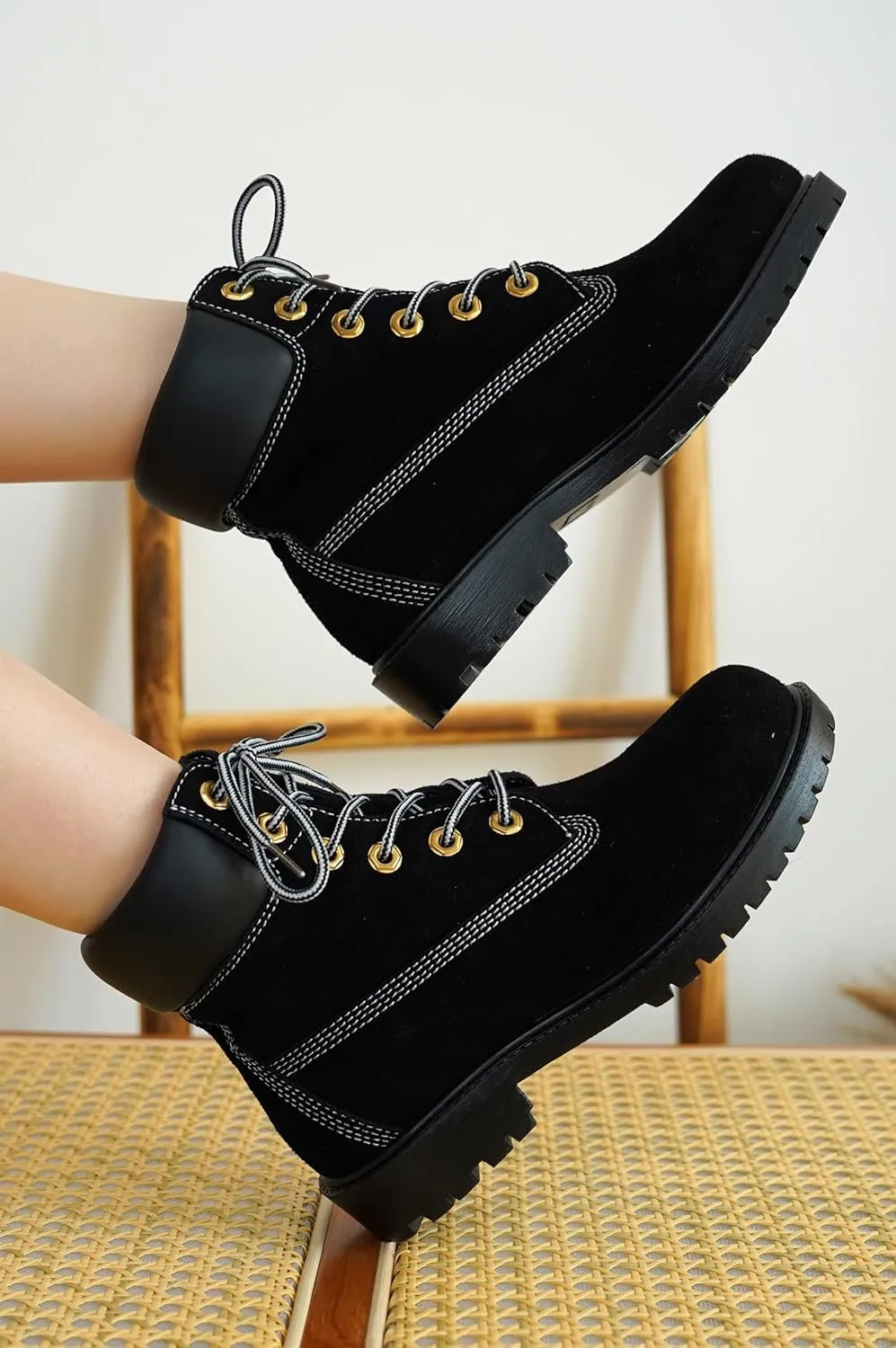Cape Robbin Cow Suede Leather Slip-Resistant Ankle Boots Womens - Lace-Up Combat Boots - Water-Resistant Fall Moto Boots, Womens Winter Combat Boots (Alecia.A)