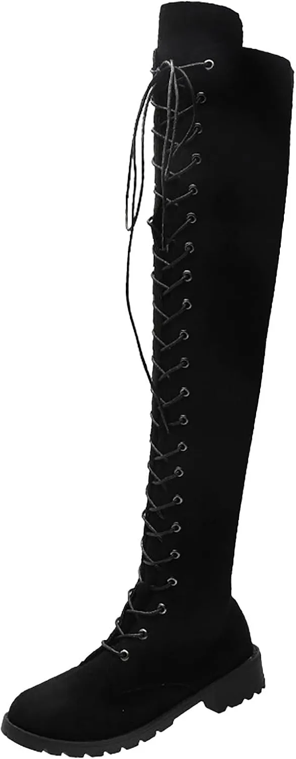 Cathalem Over the Knee Boots for Women Platform Thigh High Boots Chunky Heel Knee High Boots Round Toe Stretch Boots