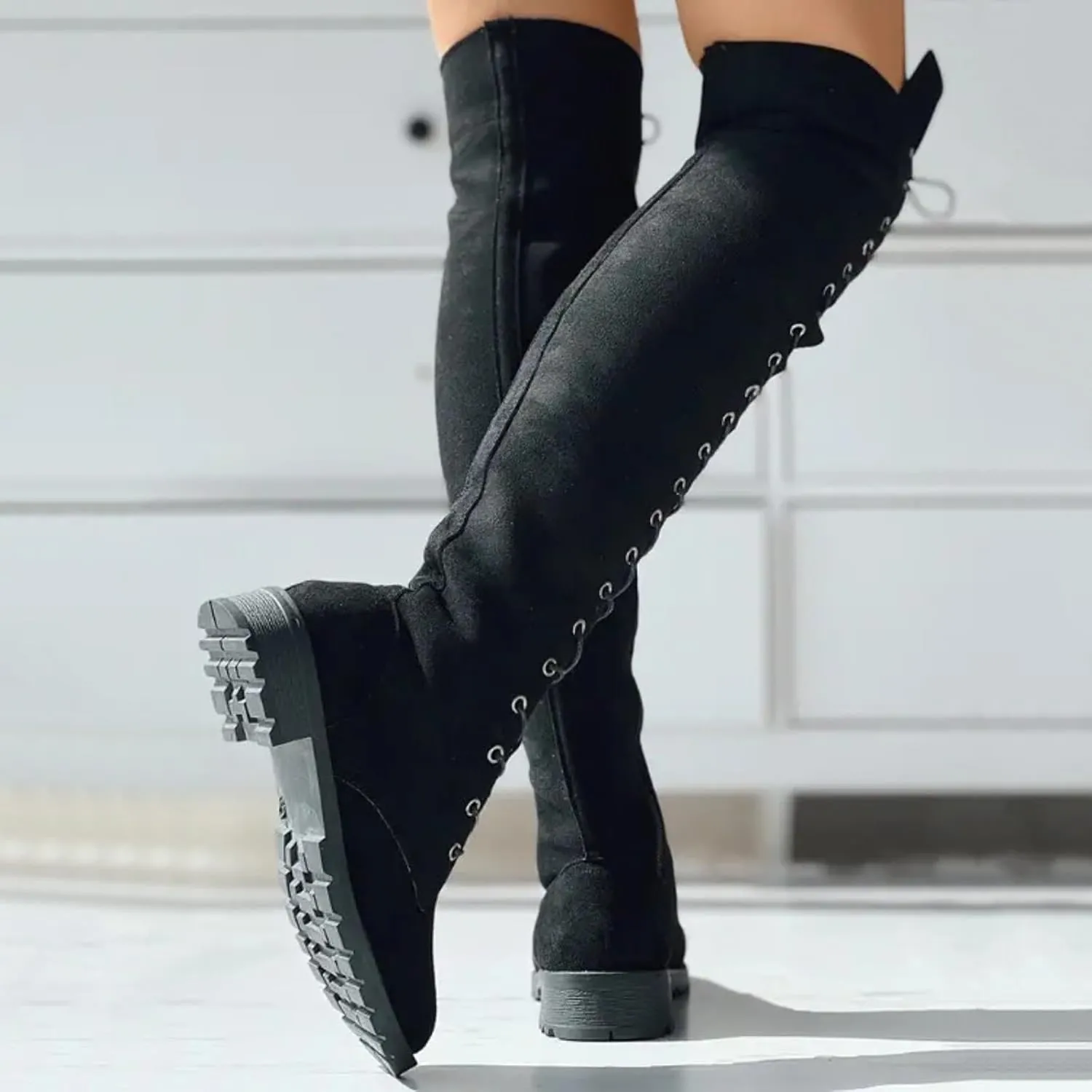 Cathalem Over the Knee Boots for Women Platform Thigh High Boots Chunky Heel Knee High Boots Round Toe Stretch Boots