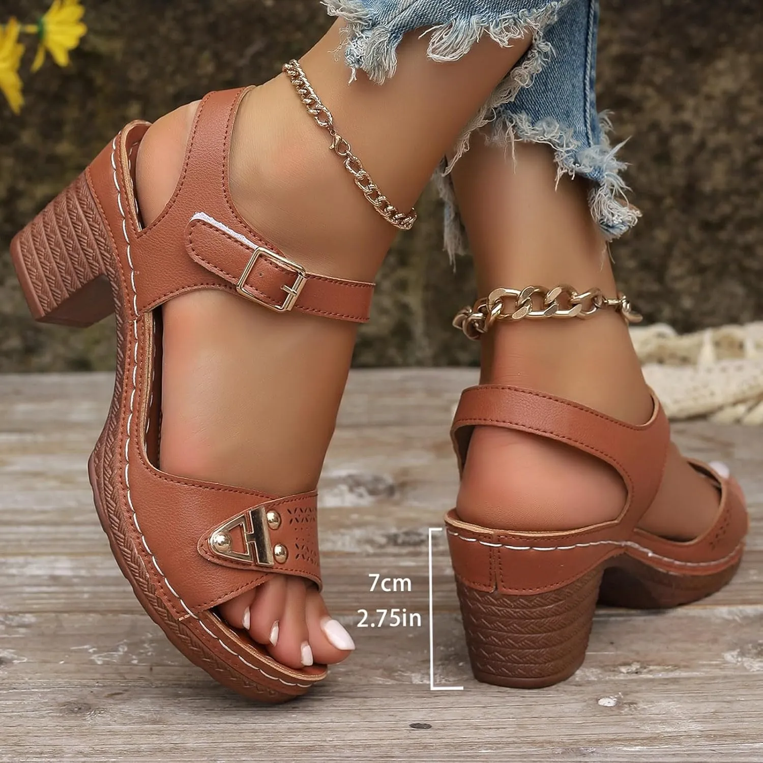 Chunky Block Heeled Sandals for Women Ankle Strappy Open Toe Dressy Heels Sandals Ladies Comfy Wedding Party Dress Shoes
