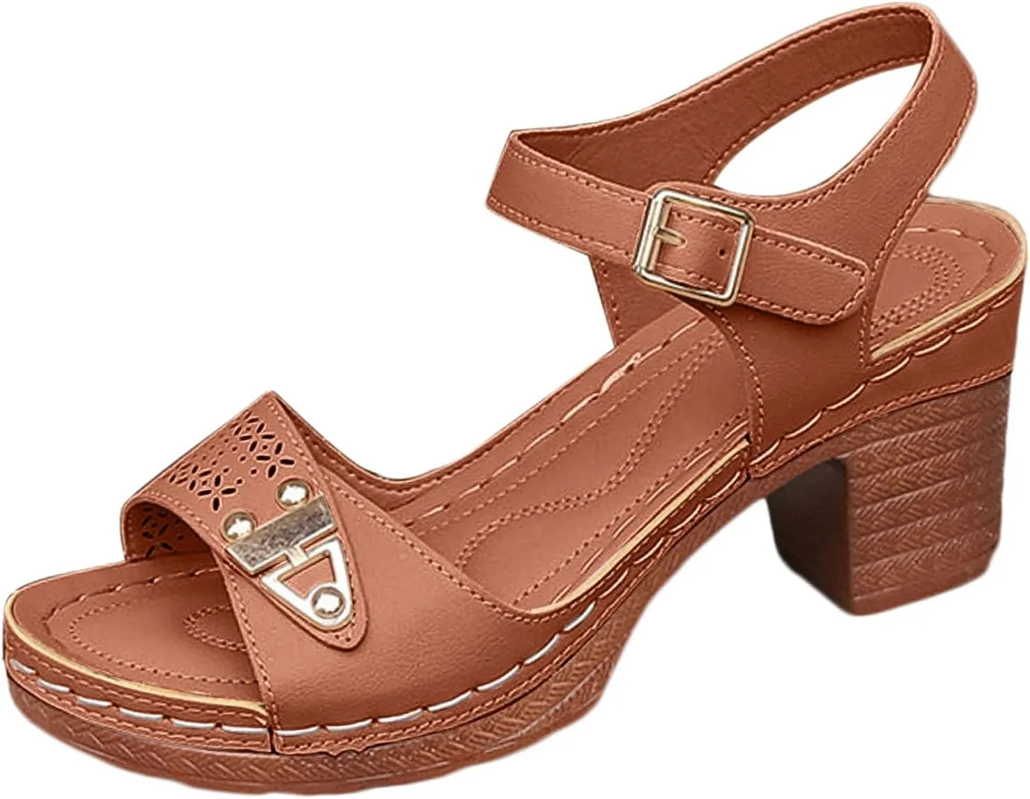 Chunky Block Heeled Sandals for Women Ankle Strappy Open Toe Dressy Heels Sandals Ladies Comfy Wedding Party Dress Shoes