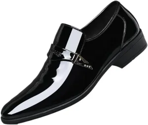 Classic Pointed-Toe Low Top Block High Heel Shoes Men's Slip-On Leather New Oxford Shoes Fashion Breathable Prom Business Wedding Dress Shoes