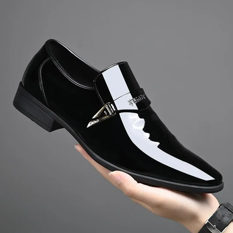 Classic Pointed-Toe Low Top Block High Heel Shoes Men's Slip-On Leather New Oxford Shoes Fashion Breathable Prom Business Wedding Dress Shoes