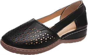 Closed Toe Sandals Women Hollow Casual Flats Orthotic Wedge Dressy Comfortable Shoes Beach Outdoor Walking Slippers