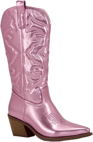 Cowboy Boots For Women Wide Calf Mid Calf Embroidered Pull On Cowgirl Boots Block Chunky Heel Western Riding Wedding Boots