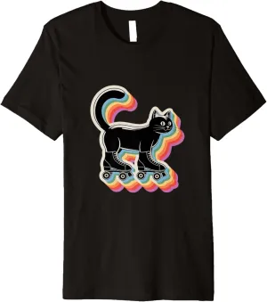 Cute Kawaii Cat in Roller Skate Shoes Retro Roller Skating Premium T-Shirt
