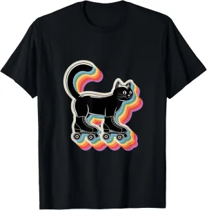 Cute Kawaii Cat in Roller Skate Shoes Retro Roller Skating T-Shirt