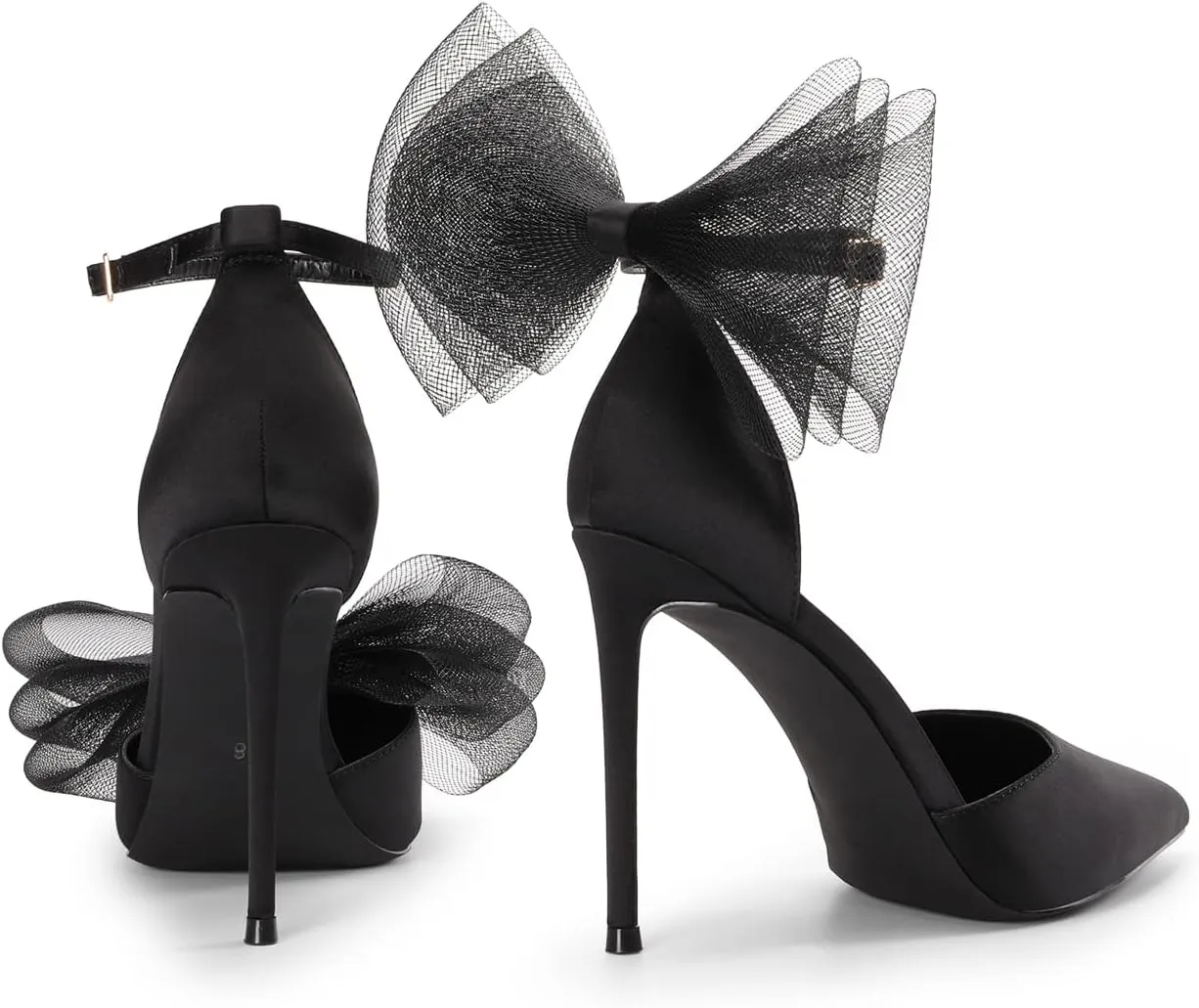 DREAM PAIRS Women's High Heels Strappy Closed Toe Stiletto Pointed Toe Mesh Bows Ankle Strap D'Orsay Sexy Dress Wedding Party Pumps Shoes