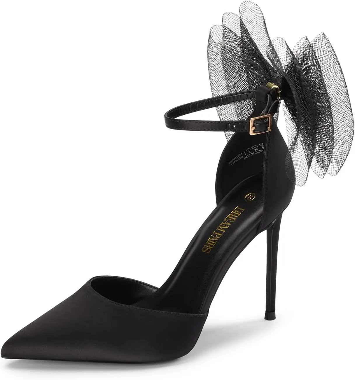 DREAM PAIRS Women's High Heels Strappy Closed Toe Stiletto Pointed Toe Mesh Bows Ankle Strap D'Orsay Sexy Dress Wedding Party Pumps Shoes