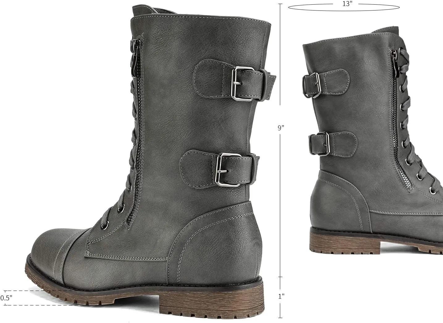 DREAM PAIRS Women's Mid Calf Built-in Wallet Pocket Lace up Military Combat Boots