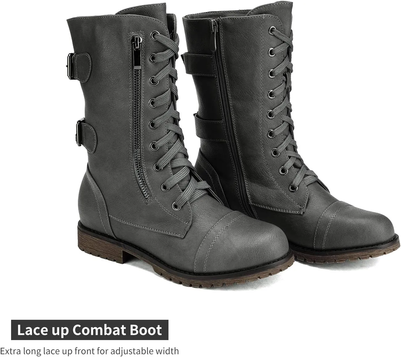 DREAM PAIRS Women's Mid Calf Built-in Wallet Pocket Lace up Military Combat Boots
