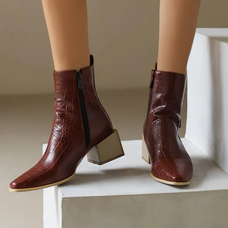 Elbslutt Denim Ankle Boots for Women Chunky Stacked Block Low Heel Comfortable Square Toe Ankle Chelsea Booties Shoes Strappy Buckle Booties with Zipper